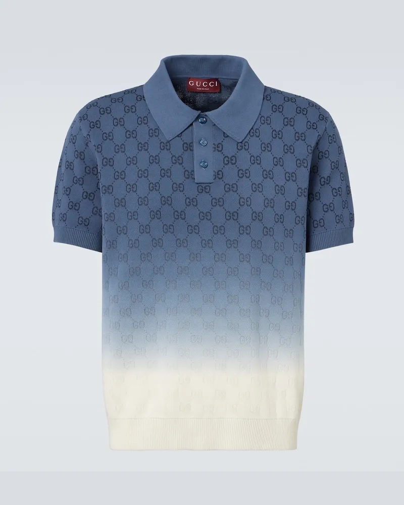 Gucci Polohemd GG aus Baumwolle und Seide Blau