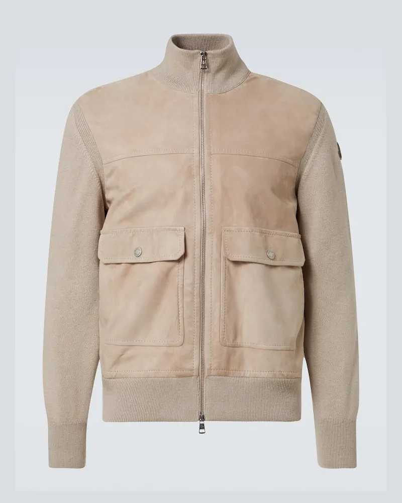 Moncler Jacke aus Veloursleder, Baumwolle und Wolle Beige
