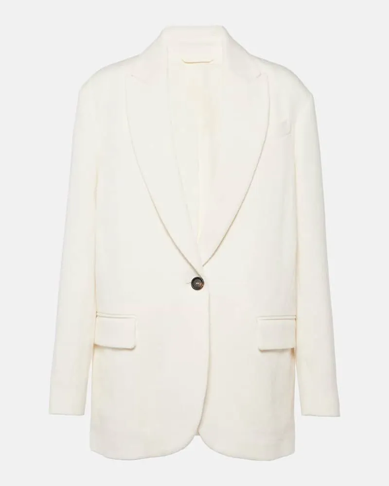 Brunello Cucinelli Blazer aus Baumwolle und Leinen Weiß