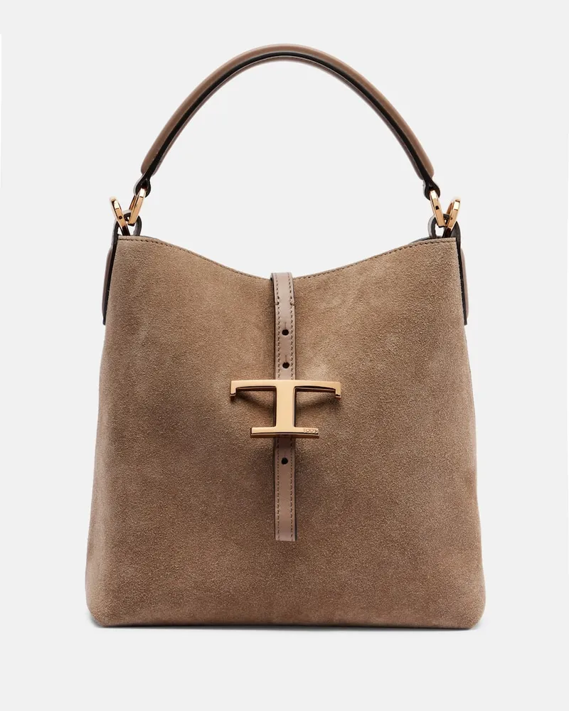 TOD'S Tote Bag T Timeless aus Veloursleder Beige