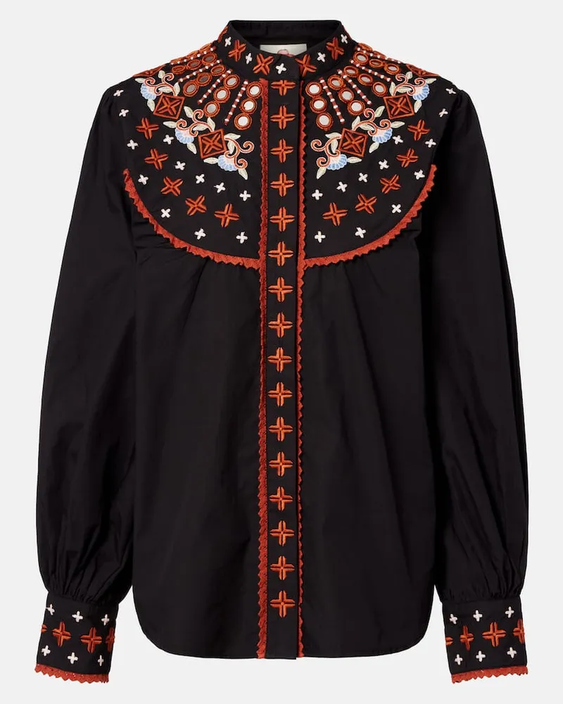 FARM Rio Besticktes Hemd aus Baumwolle Schwarz