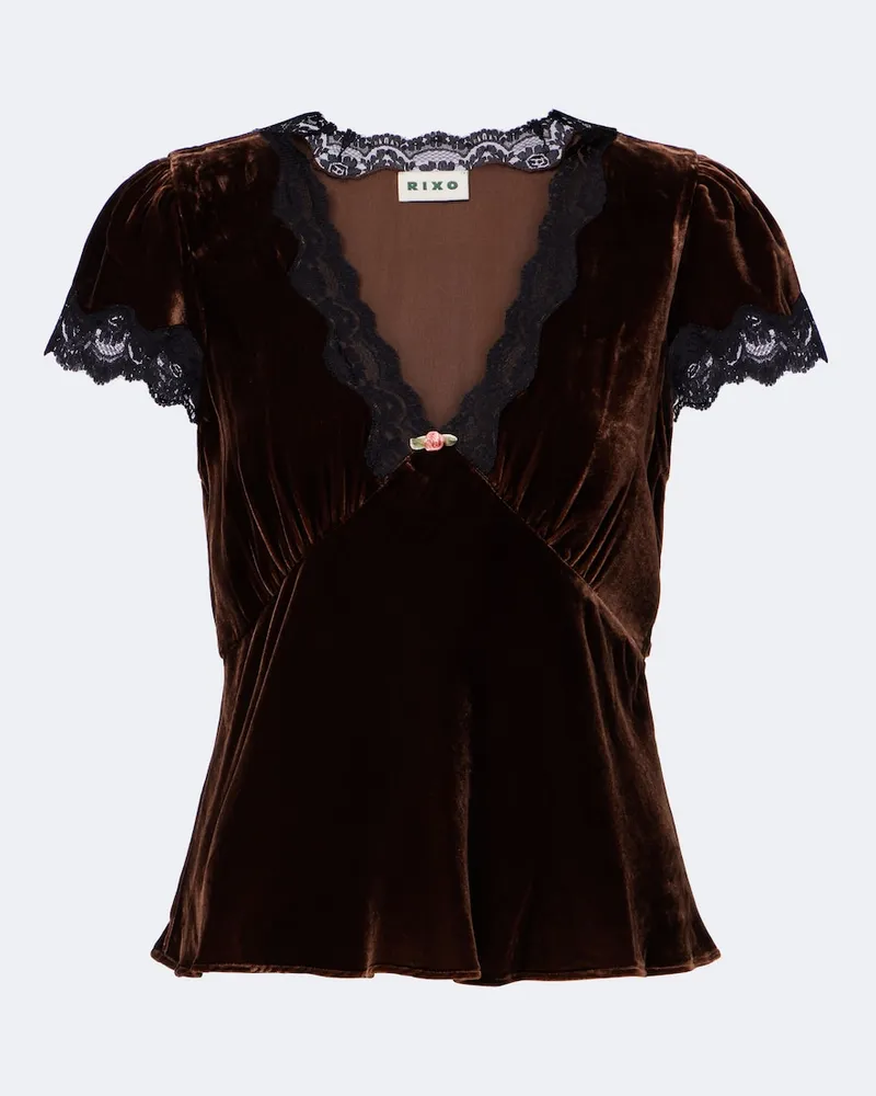 RIXO Top Karia aus Samt mit Spitze Braun