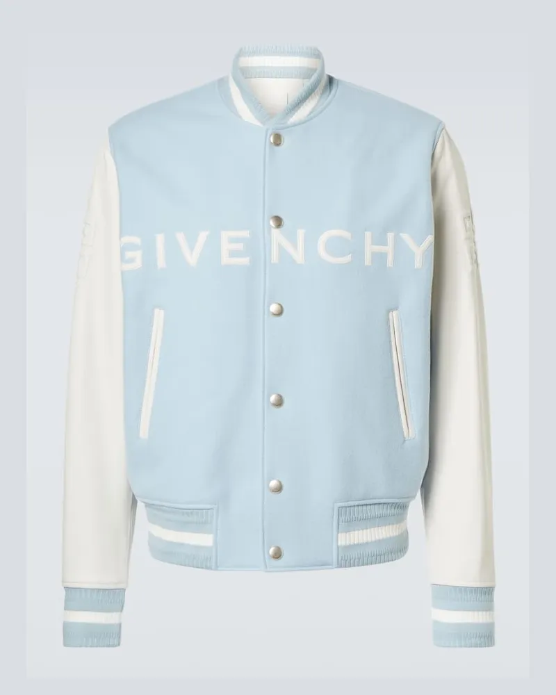 Givenchy Collegejacke aus einem Wollgemisch mit Leder Blau