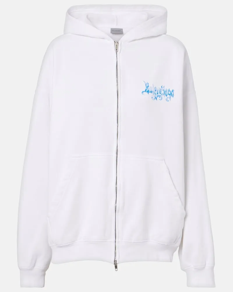 Balenciaga Kapuzenjacke aus Baumwoll-Jersey mit Reißverschluss Weiß