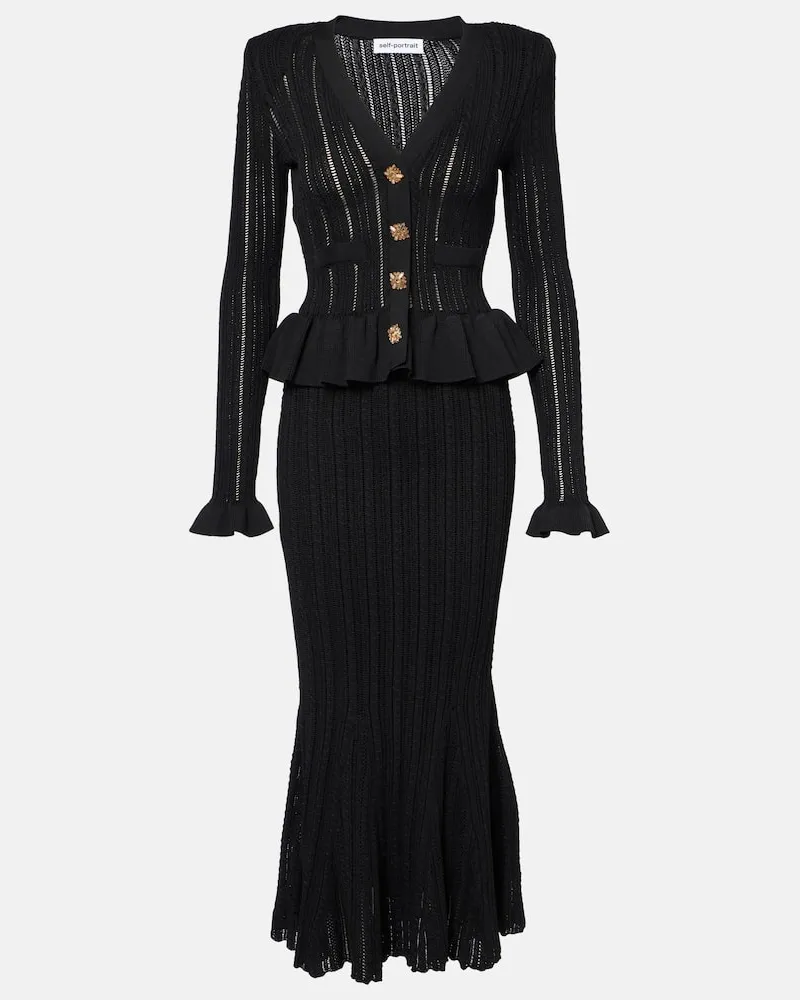Self-Portrait Maxikleid aus Pointelle-Strick Schwarz
