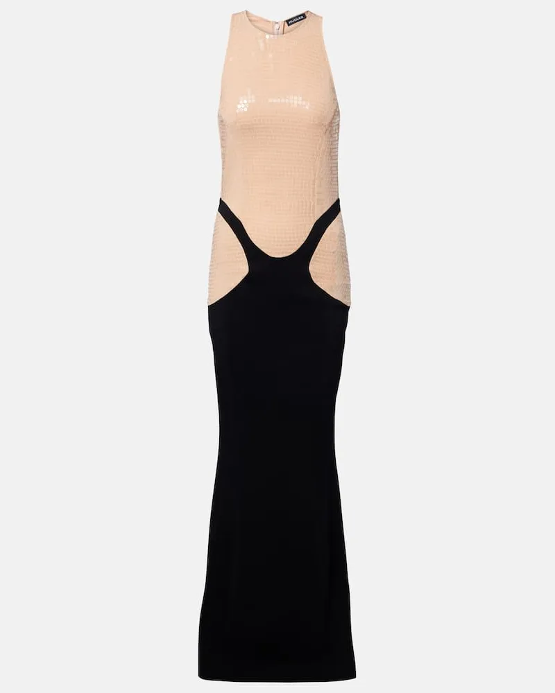 Thierry Mugler Robe aus Crêpe mit Pailletten Beige