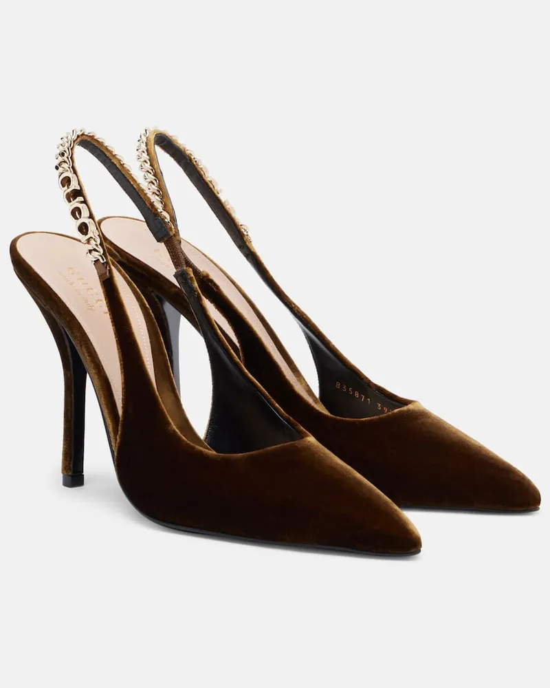 Gucci Slingback-Pumps Signoria aus Samt Braun