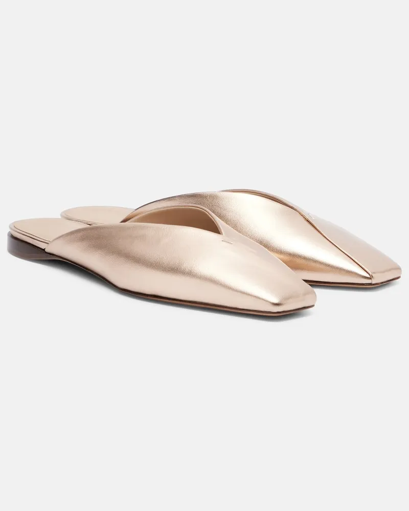 Max Mara Slippers aus Metallic-Leder Gold