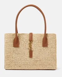 Saint Laurent Tote Panier Rectangle aus Raffiabast mit Leder Beige