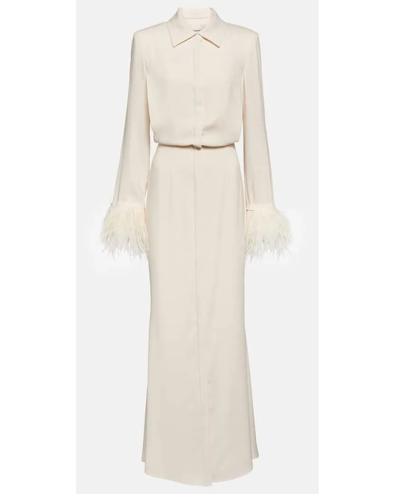 Roland Mouret Hemdblusenkleid aus Crepe mit Federn Weiss