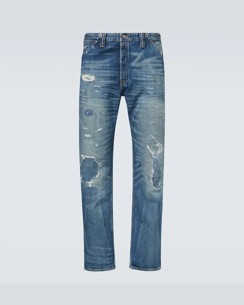 RRL Distressed Straight Jeans Blau