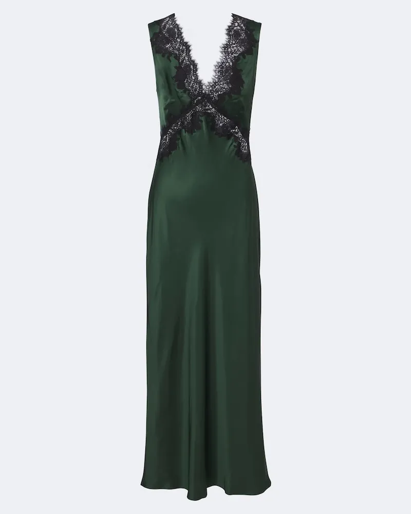 RIXO Midikleid Lysandra aus Satin mit Spitze Grün