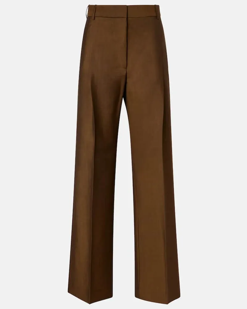 Róhe Róhe Gerade High-Rise-Hose aus Wolle und Mohair Braun