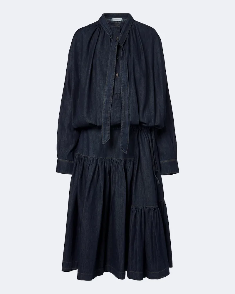 Dries van Noten Midikleid aus Denim Blau