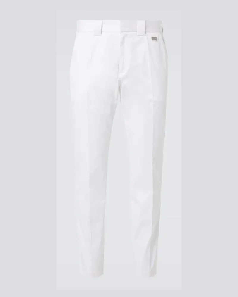 Dolce & Gabbana Gerade Hose aus Baumwoll-Gabardine Weiss