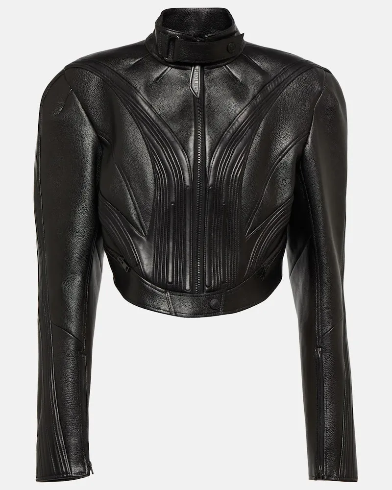 Thierry Mugler Cropped-Lederjacke Schwarz