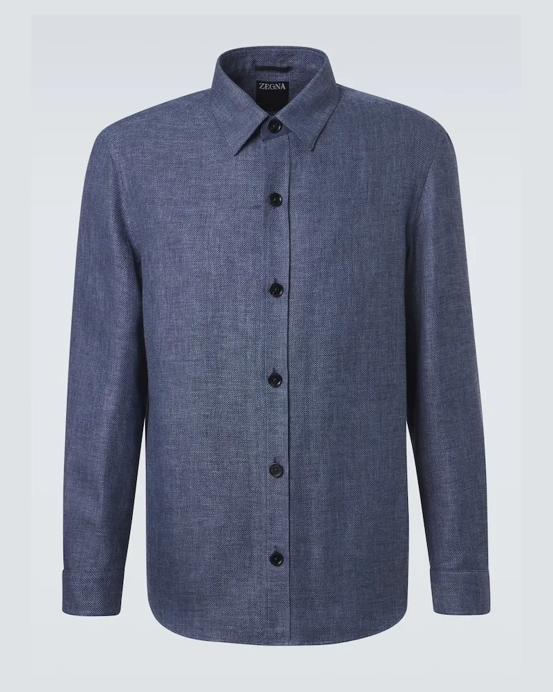 Ermenegildo Zegna Hemdjacke aus Kaschmir, Leinen und Seide Blau