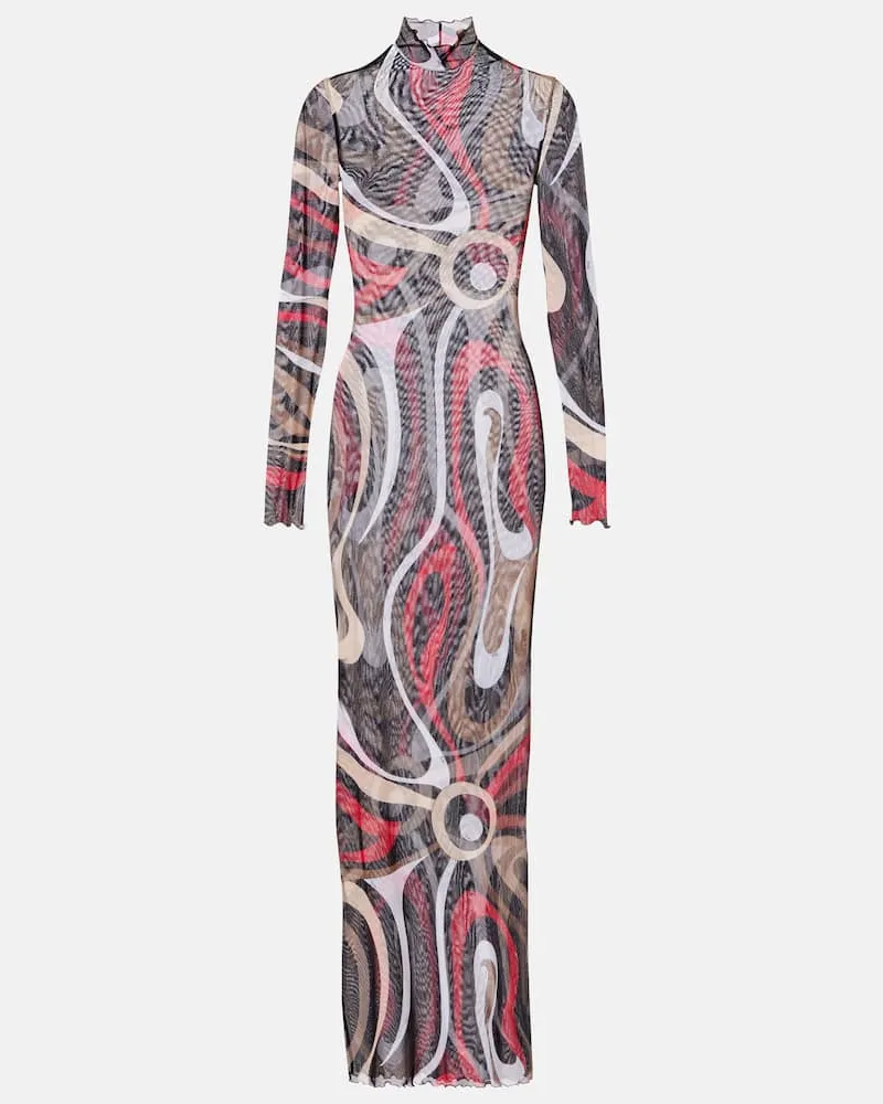 Emilio Pucci Bedrucktes Maxikleid aus Jersey mit Tüll Multicolor