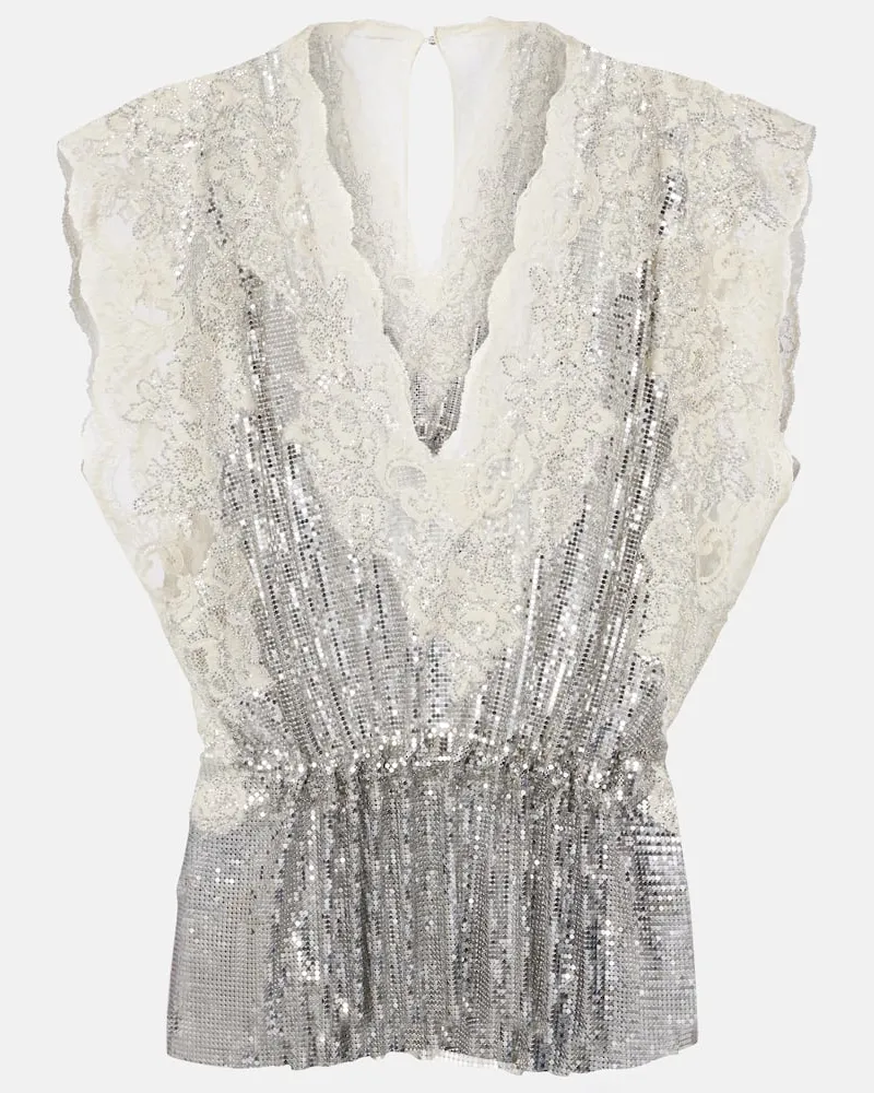 Paco Rabanne Verziertes Top mit Spitze Silber