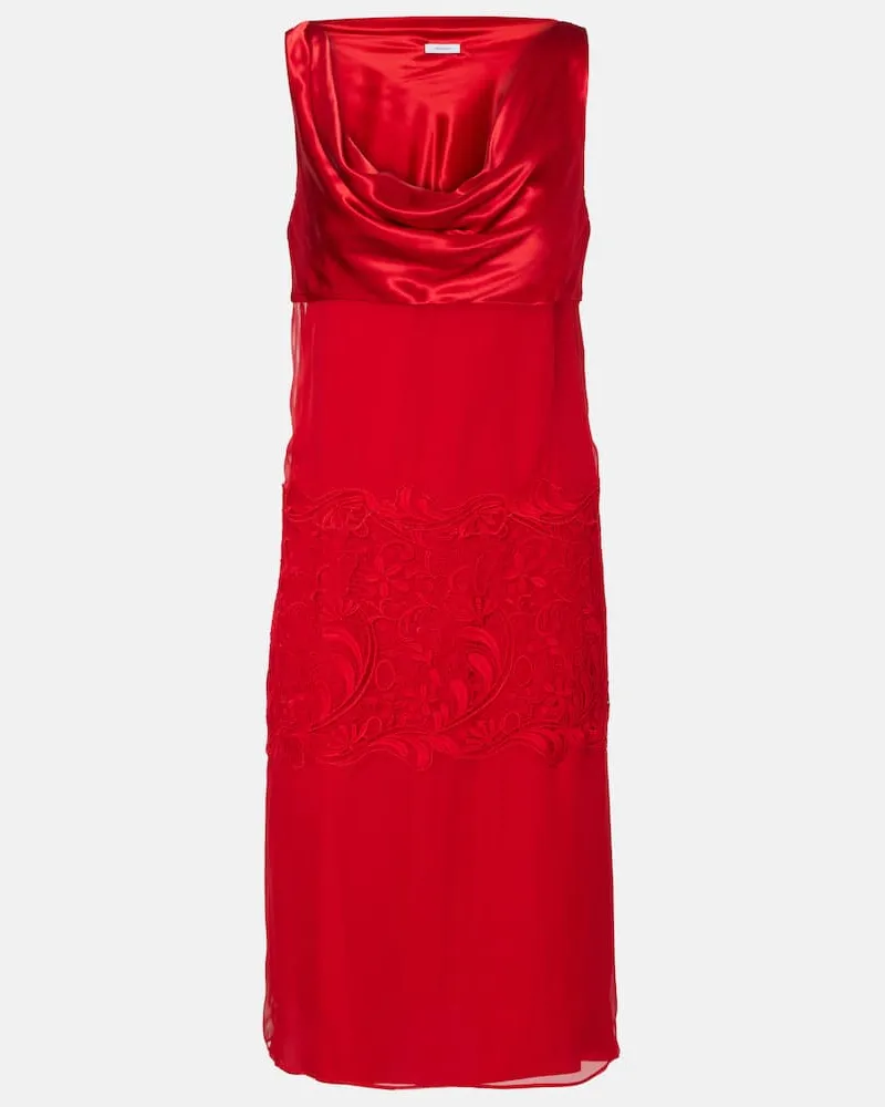 Ferragamo Midikleid aus Seide mit Spitze Rot