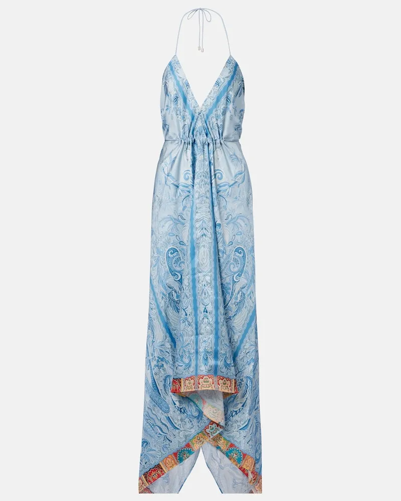 Etro Maxikleid aus Seide mit Paisley-Muster Blau