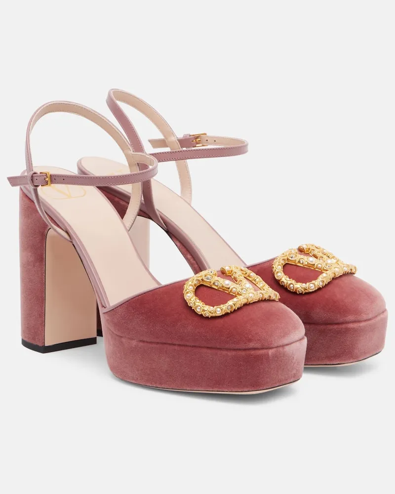 Valentino Garavani Plateau-Pumps VLogo Signature 115 aus Samt Rosa