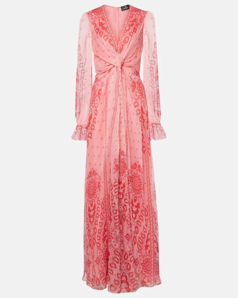 Etro Bedruckte Robe aus Seide Pink