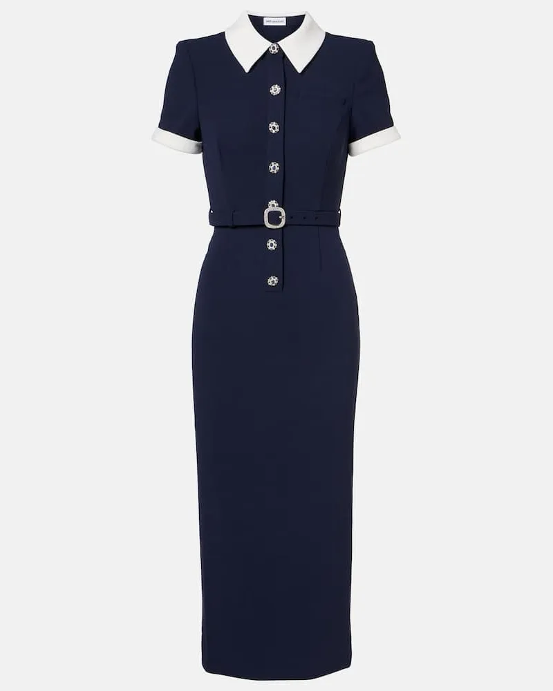 Self-Portrait Hemdblusenkleid aus Satin mit kristallen Blau