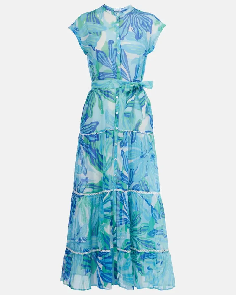 Poupette St Barth Bedrucktes Maxikleid Kora aus Baumwoll Blau