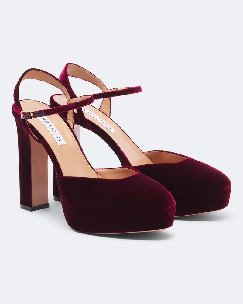 Aquazzura Plateau-Pumps Amira aus Samt Burgunderrot