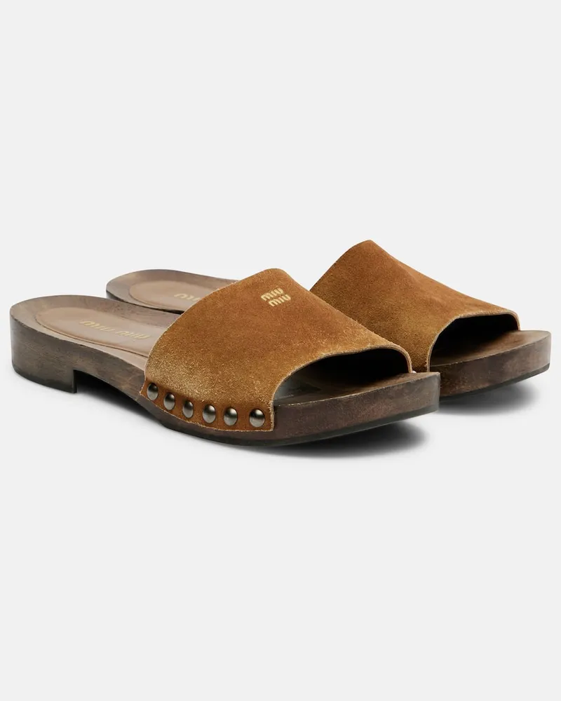 Miu Miu Clogs aus Veloursleder Braun