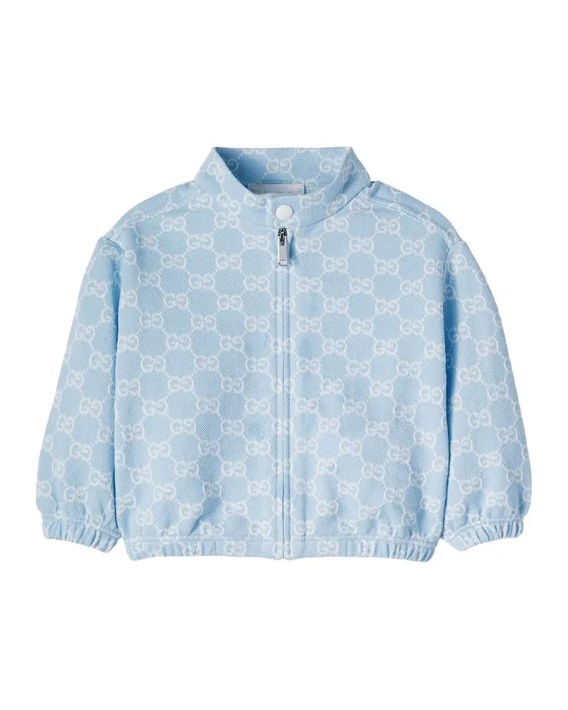 Gucci Baby Jacke GG aus Baumwoll-Piqué Blau