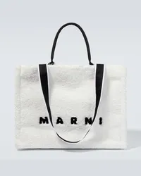 Marni Tote East-West Large mit Stickereien Weiss