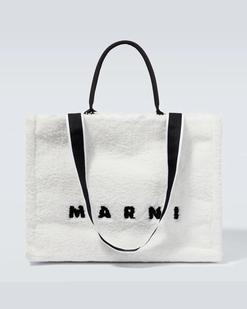 Marni Tote East-West Large mit Stickereien Weiss