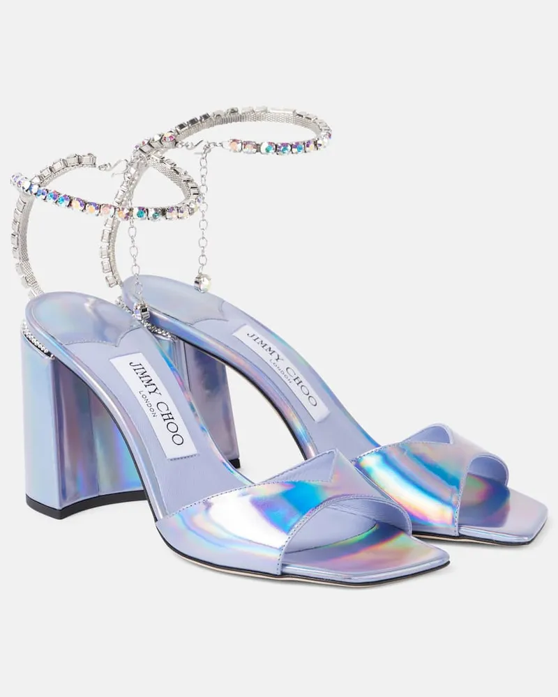 Jimmy Choo Verzierte Sandalen Saeda 85 aus Metallic-Leder Violett
