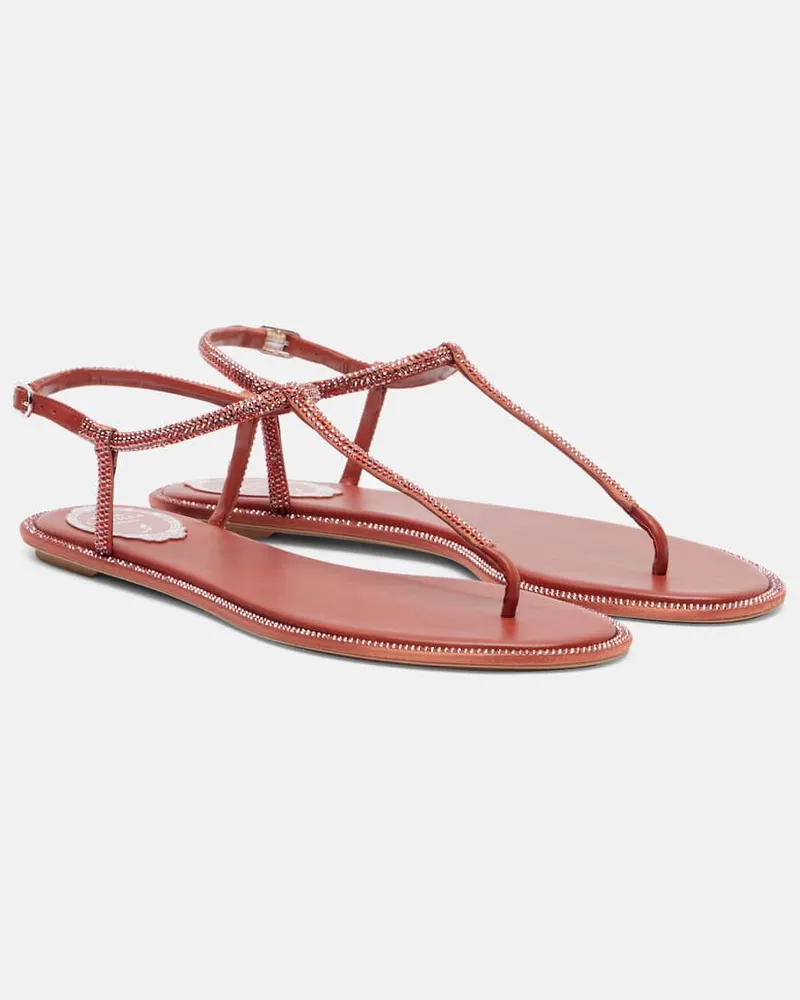 René Caovilla Sandalen Diana aus Satin mit Kristallen Rot