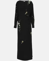 Dries van Noten Bestickte Robe aus Satin Schwarz