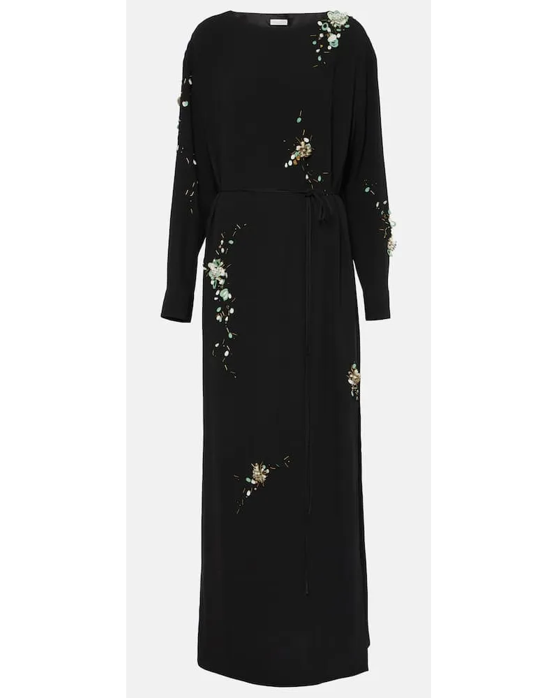 Dries van Noten Bestickte Robe aus Satin Schwarz