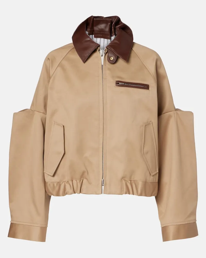 Sacai Blouson aus Baumwolle mit Leder Beige