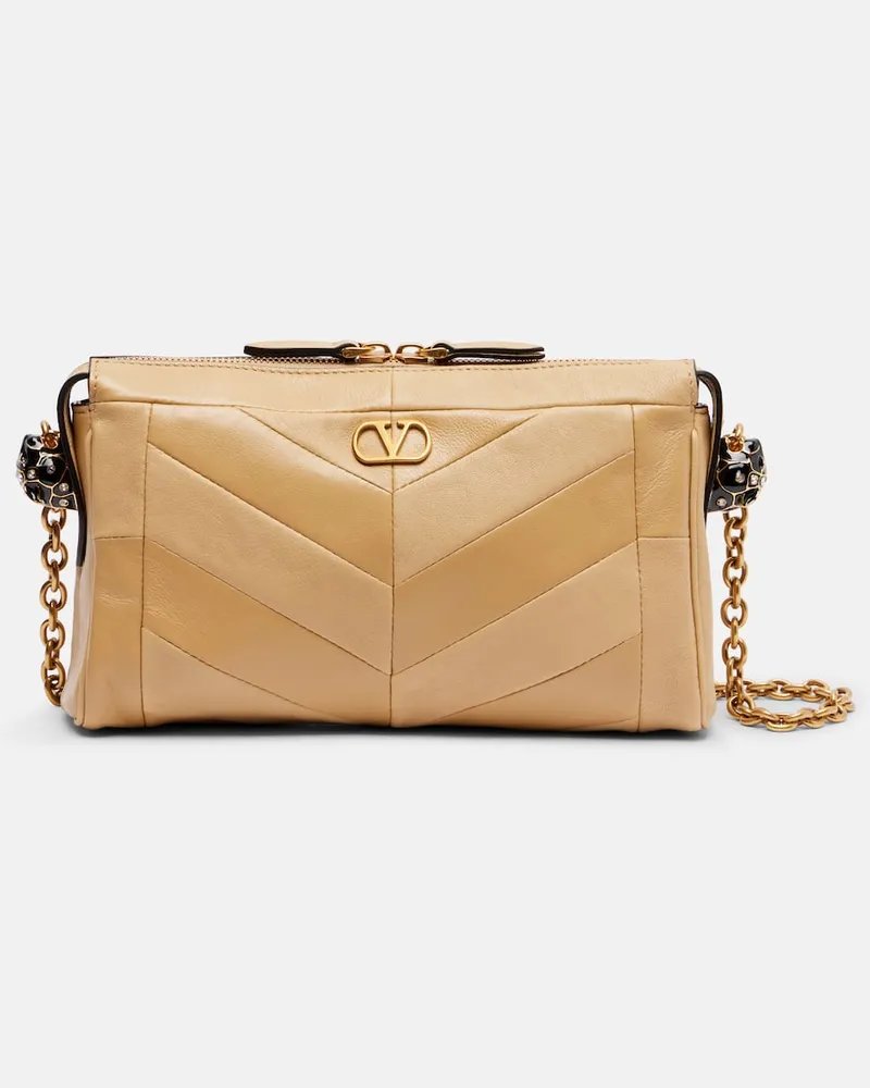 Valentino Garavani Schultertasche Panthea Small aus Leder Beige