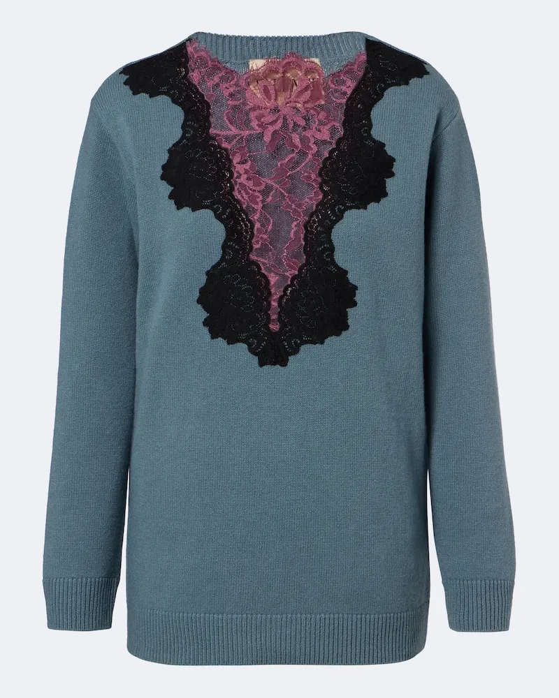 Valentino Garavani Pullover aus Schurwolle mit Spitze Blau