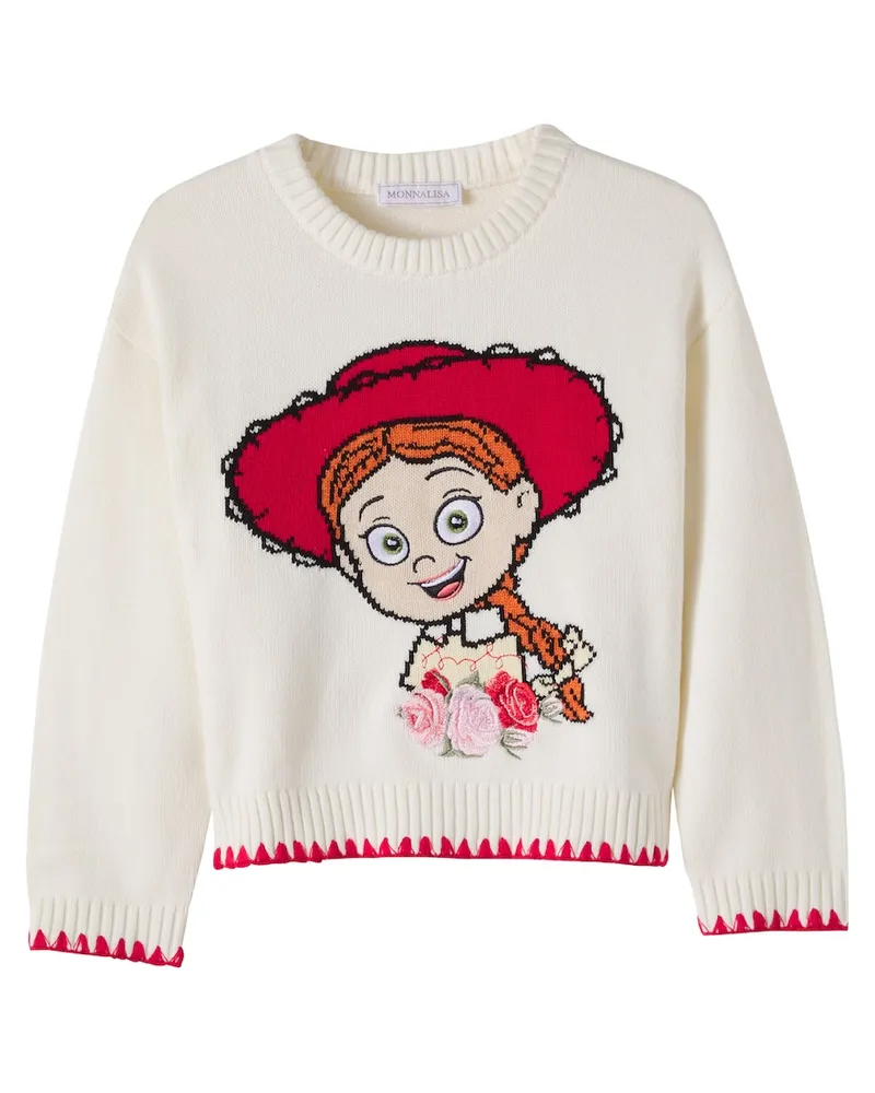 Monnalisa Bestickter Pullover aus Baumwolle und Kaschmir Weiß