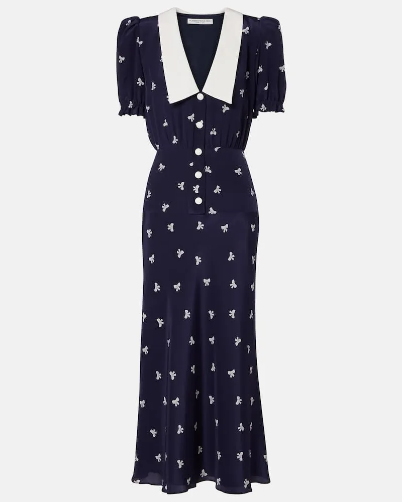 Alessandra Rich Bedrucktes Midikleid aus Seide Blau