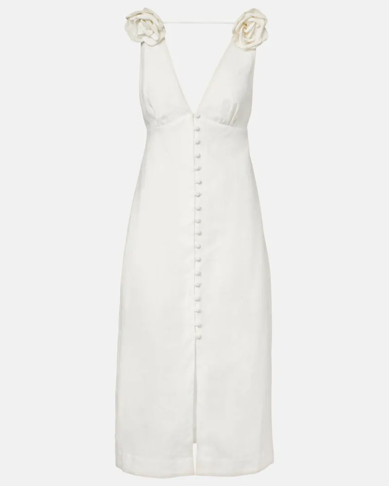 FARM Rio Midikleid aus Leinen Weiß