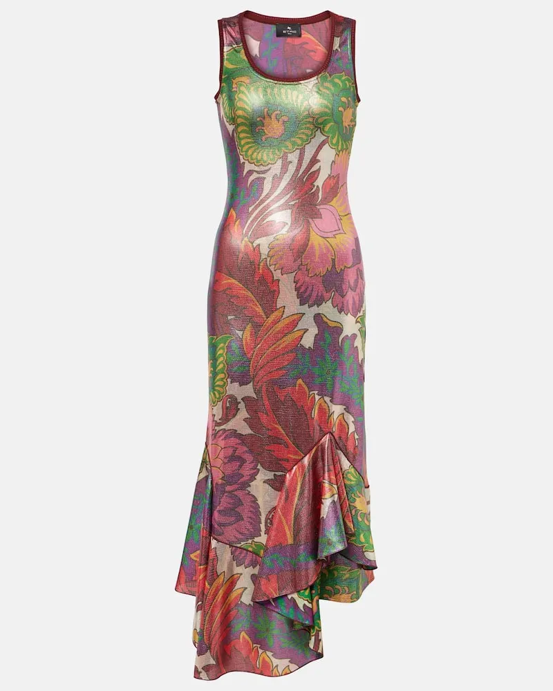 Etro Bedrucktes Midikleid aus Lamé Multicolor