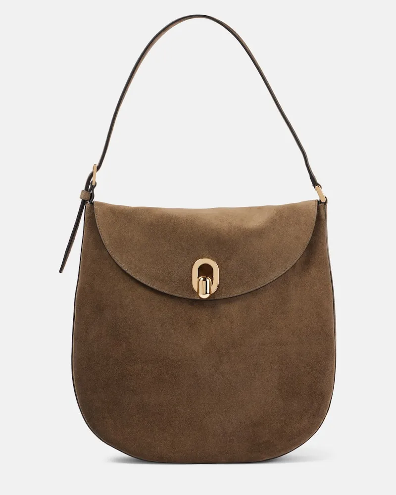 SAVETTE Schultertasche Tondo Large aus Veloursleder Braun