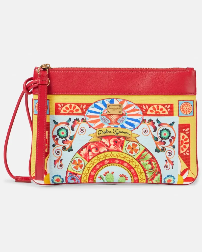 Dolce & Gabbana Bedrucktes Etui aus Canvas mit Leder Multicolor