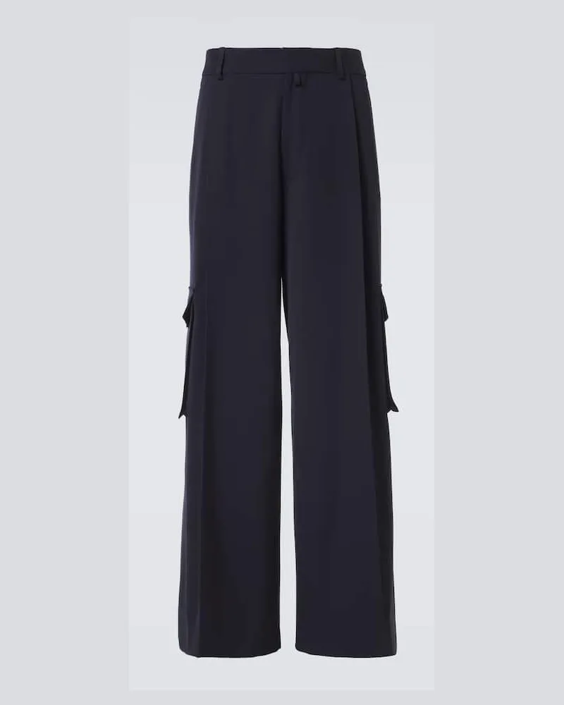 Dries van Noten High-Rise-Cargohose aus Wolle Blau