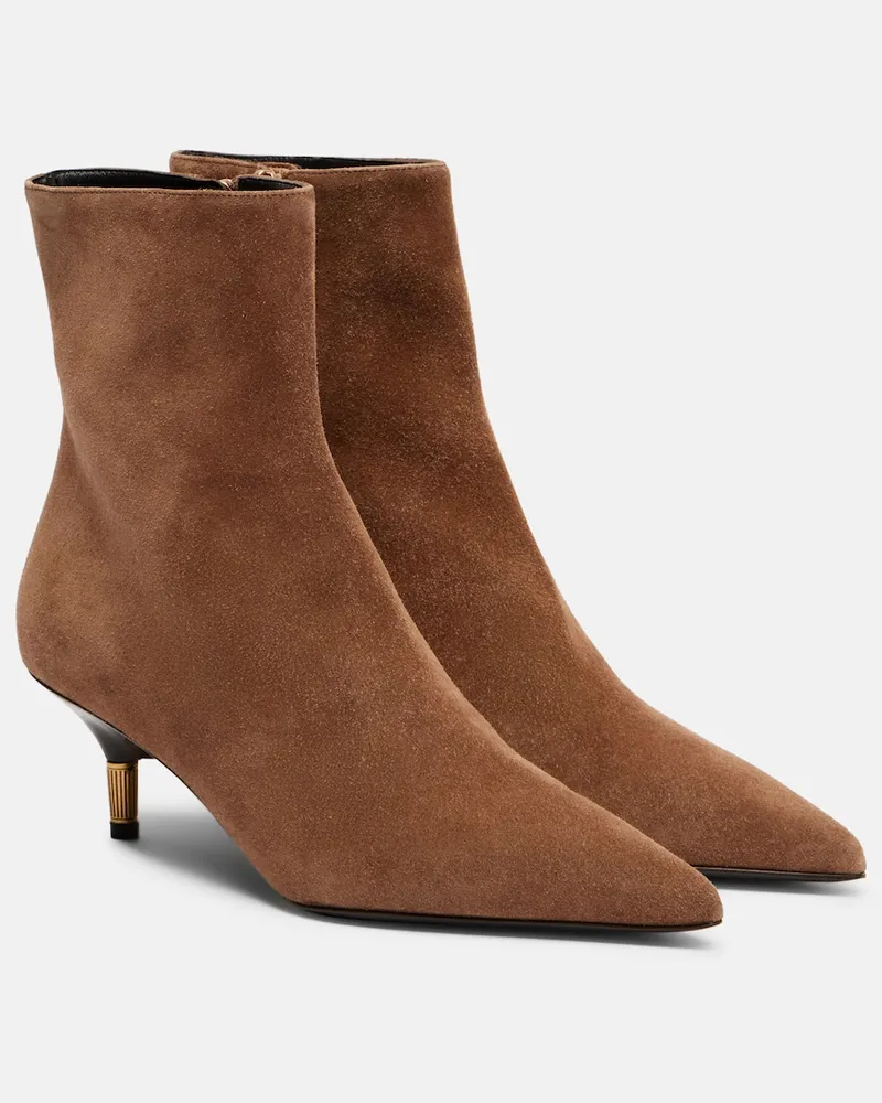KHAITE Ankle Boots Bella aus Veloursleder Braun