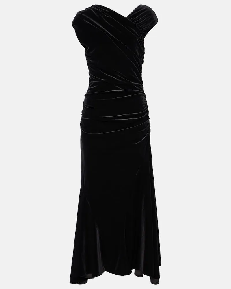 Ganni Midikleid aus Samt Schwarz